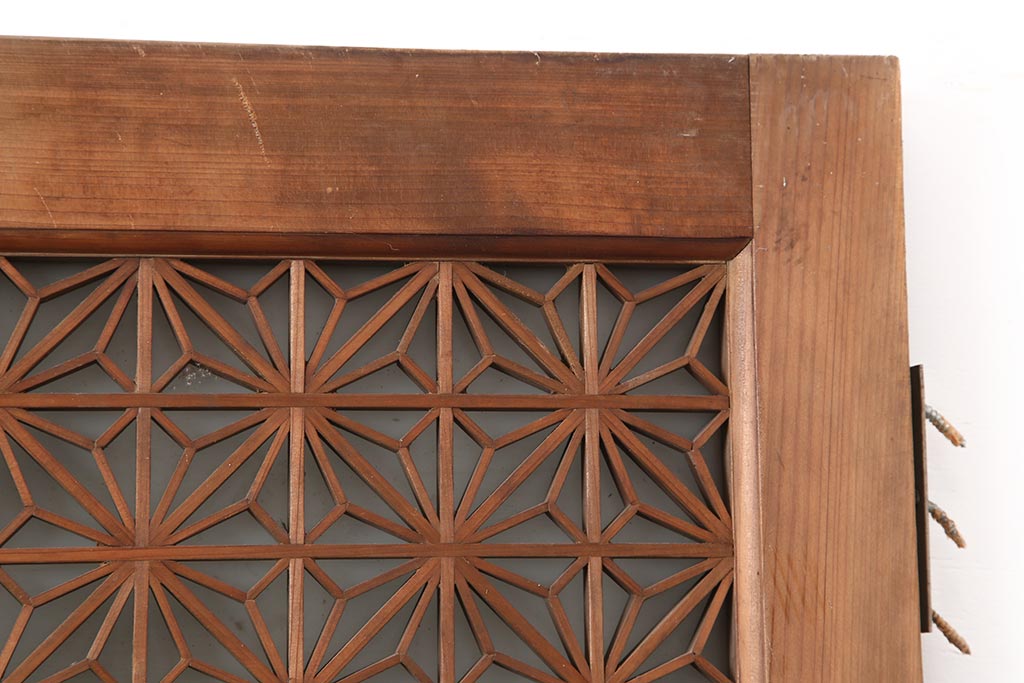 アンティーク建具 昭和中期 ヒノキ材・腰板ケヤキ材 上手物!角麻