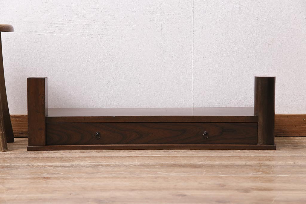 アンティーク家具　和製アンティーク　明治大正期　総ケヤキ材の引き出し付き置床(置き床、飾り台)(R-043972)