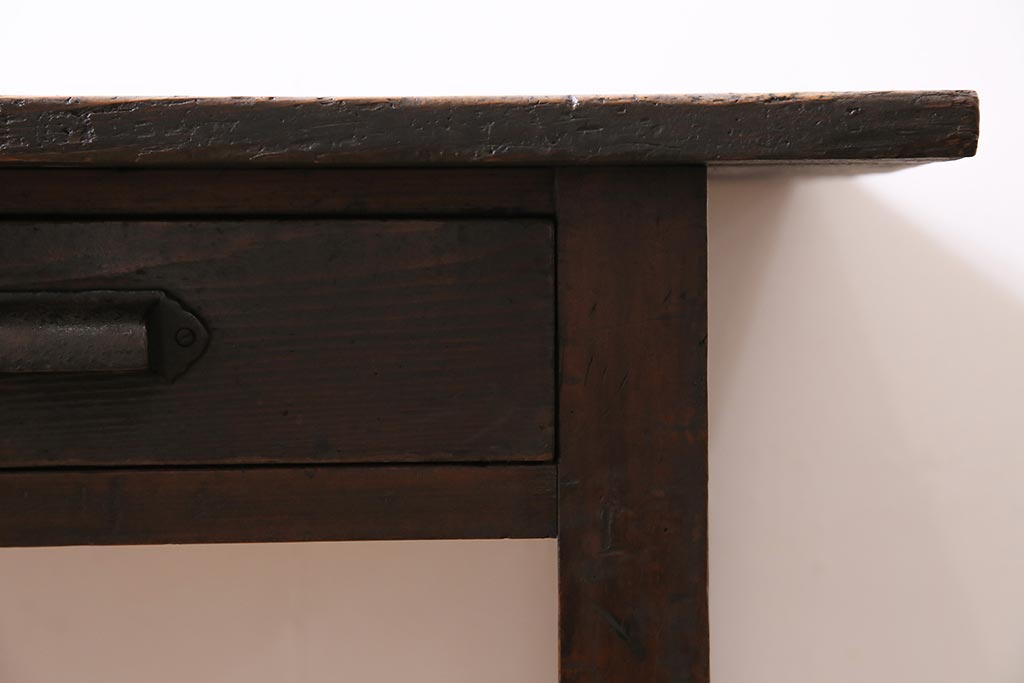 アンティーク家具　昭和初期　ヒノキ材　使いこまれた質感が味わい深い平机(デスク、ワークデスク、在宅ワーク、在宅用)(R-043983)
