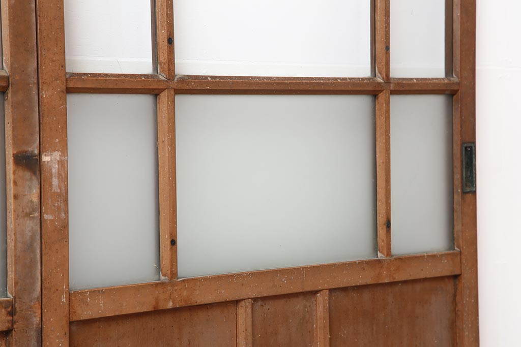 アンティーク建具　昭和初期　ノスタルジックな雰囲気が魅力のガラス戸2枚セット(引き戸)(R-043985)