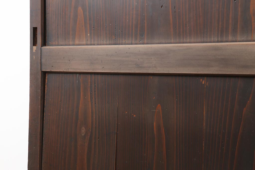 アンティーク建具　明治期　深みのある色味が素敵な帯戸2枚セット(引き戸、板戸)(R-043993)