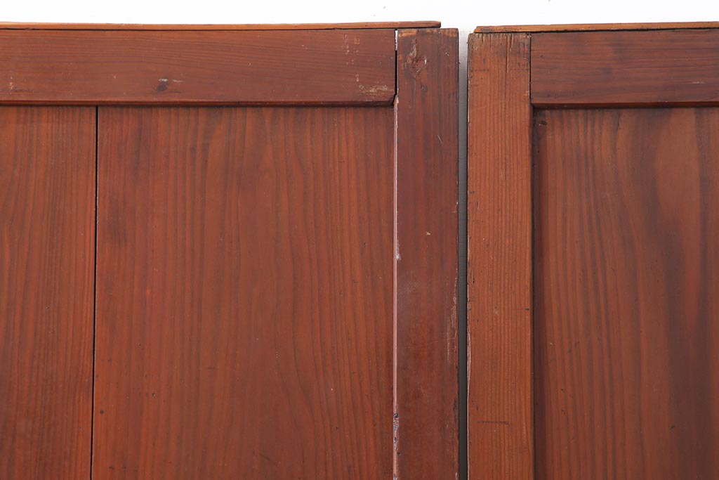 アンティーク建具　昭和初期　赤みがかった木色が味わい深い板戸3枚セット(建具、引き戸)(R-044007)