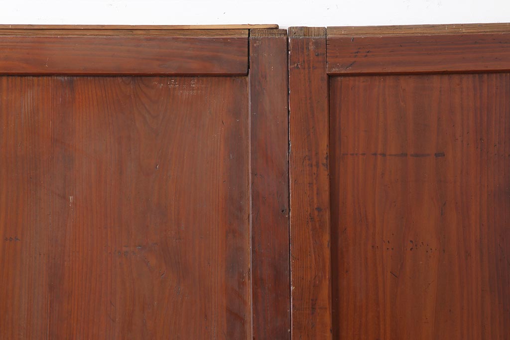 アンティーク建具　昭和初期　赤みがかった木色が味わい深い板戸3枚セット(建具、引き戸)(R-044007)