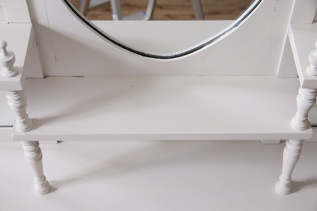 アンティーク家具　鏡付き　フランスアンティークのペイントキャビネット(ドレッサー、パーラーキャビネット)(R-044012)
