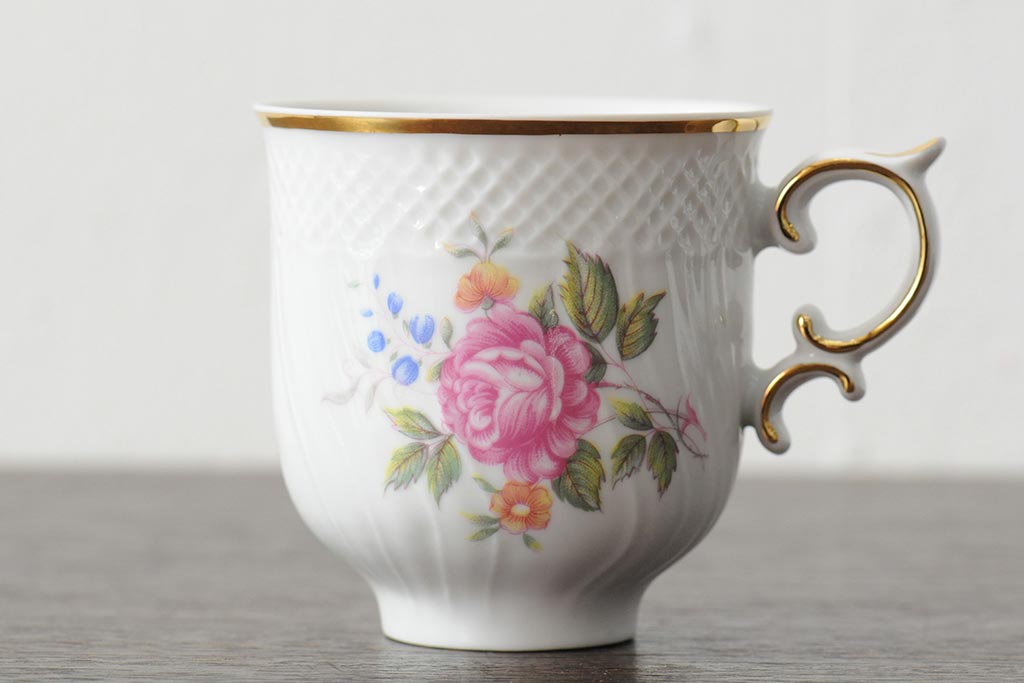 中古　ハンガリー　HOLLOHAZA(ホロハーザ)　Pannonia(パノニア)　バラ(薔薇)　カップ&ソーサー2客セット(洋食器)(R-044013)