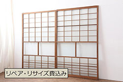 アンティーク建具　落ち着いた空間を演出する板戸窓2枚セット(引き戸)(R-067996)