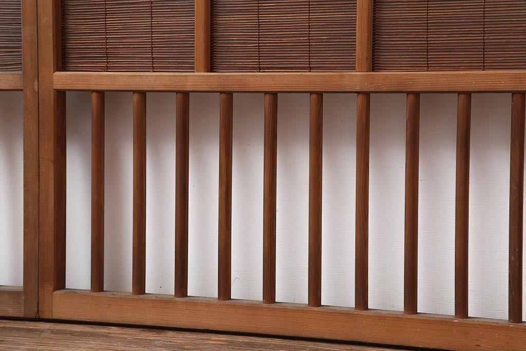アンティーク建具　昭和中期　竹に雀の透かし彫りが風情のある御簾戸4枚セット(簾戸、簀戸、葭戸、夏障子、夏戸、葦戸)(R-044050)
