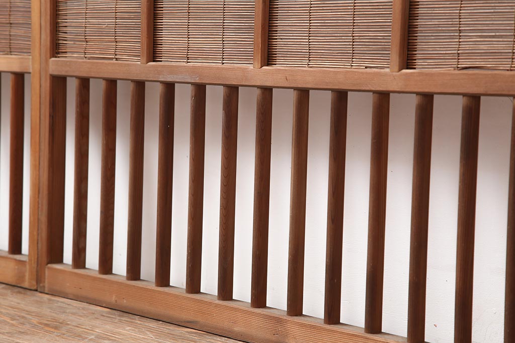 アンティーク建具　昭和中期　竹に雀の透かし彫りが風情のある御簾戸4枚セット(簾戸、簀戸、葭戸、夏障子、夏戸、葦戸)(R-044050)