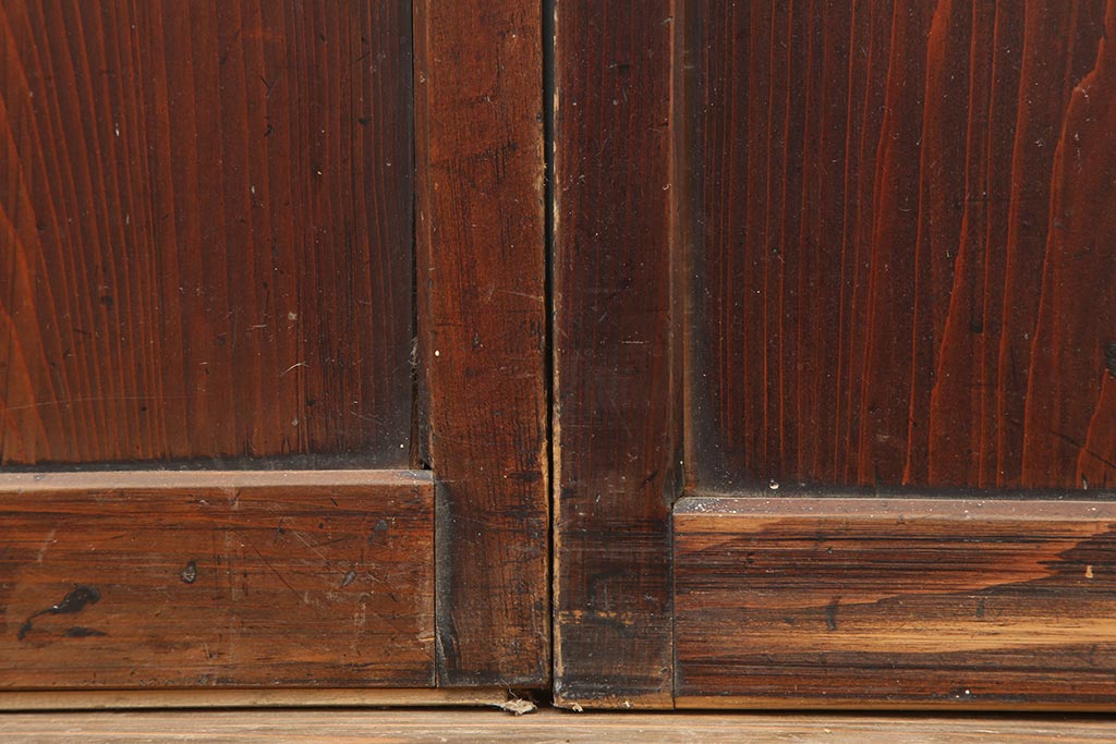 アンティーク建具　明治大正期　経年による味わいが魅力的な格子帯戸2枚セット(板戸、建具、引き戸)(R-044063)