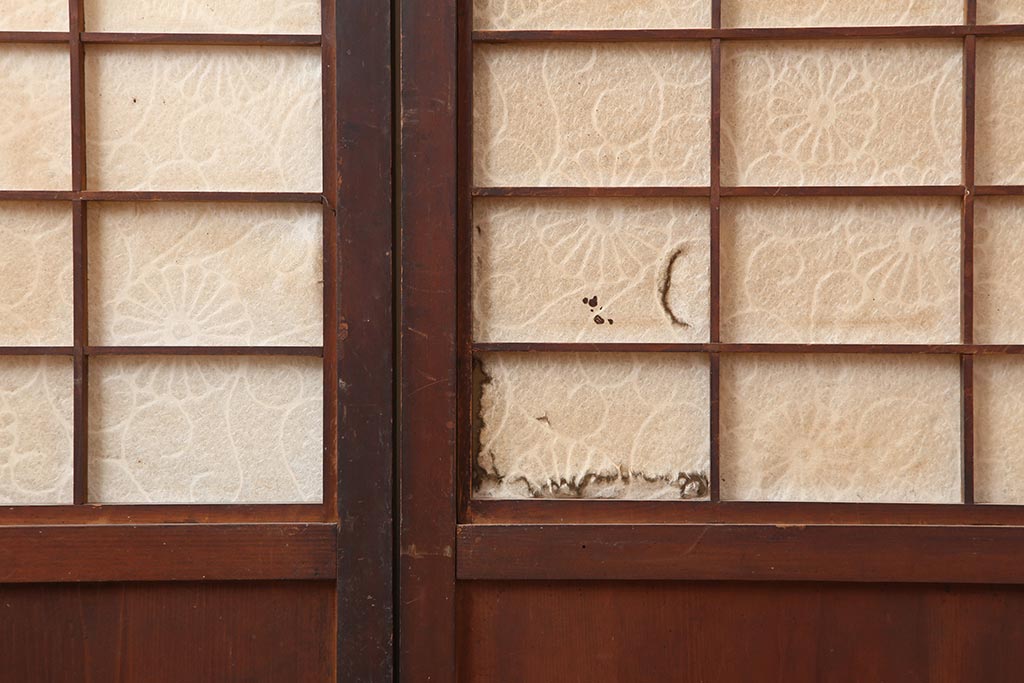 アンティーク建具　大正期　趣あふれる障子帯戸3枚セット(障子戸、格子戸、板戸、建具、引き戸)(R-044064)