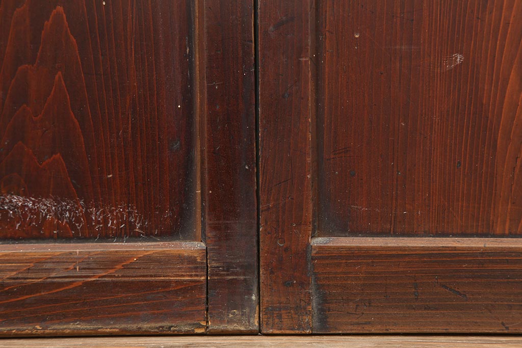 アンティーク建具　明治大正期　経年による味わいが魅力的な格子帯戸2枚セット(板戸、建具、引き戸)(R-044078)