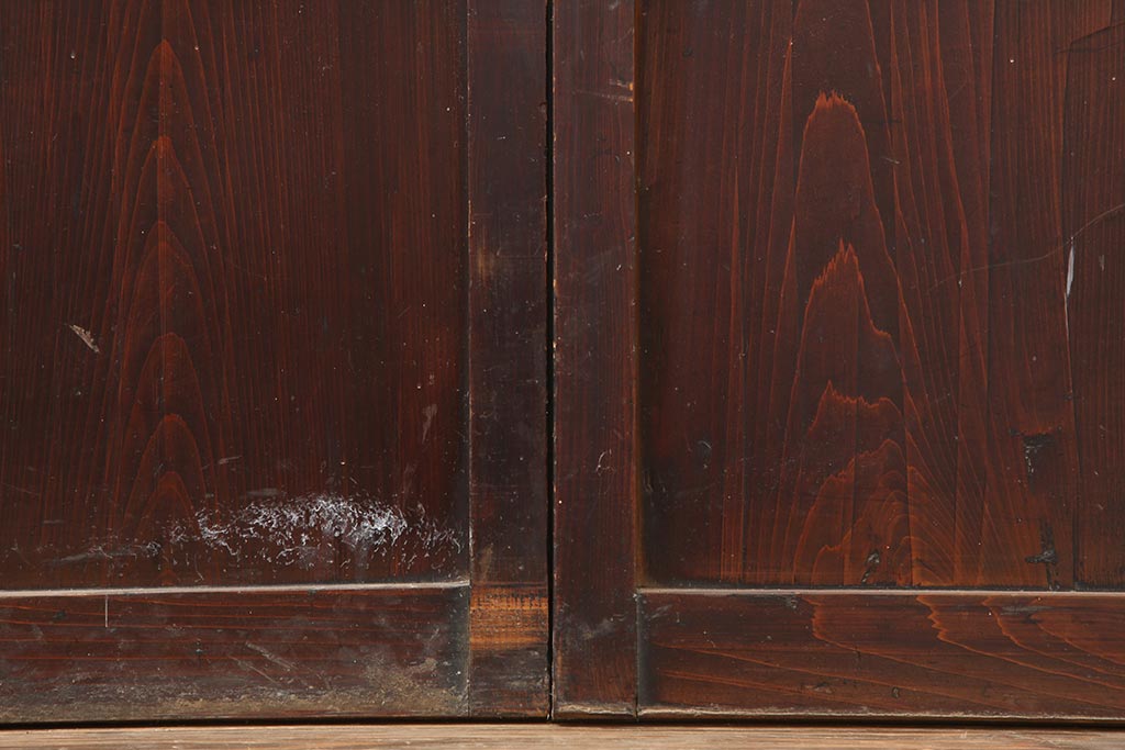 アンティーク建具　明治大正期　経年による味わいが魅力的な格子帯戸2枚セット(板戸、建具、引き戸)(R-044078)