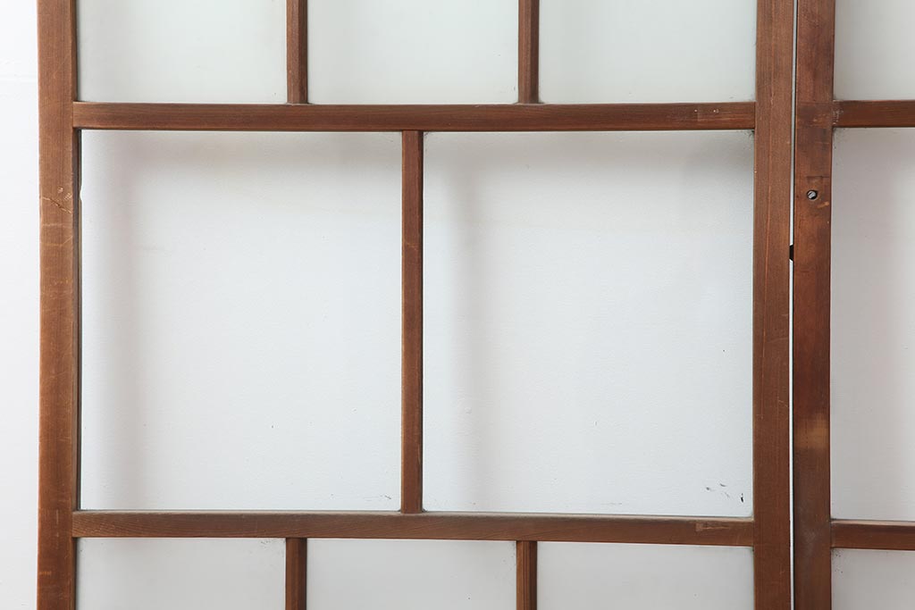 レトロ建具　和レトロ　昭和中期　味わいとシンプルさが魅力のガラス戸2枚セット(引き戸、建具)(R-044079)