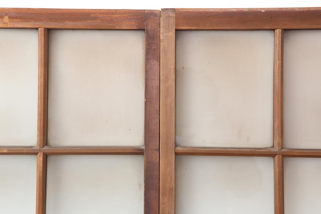 アンティーク建具　和レトロ　味わいとシンプルさが魅力のガラス戸2枚セット(引き戸、建具)(R-044080)