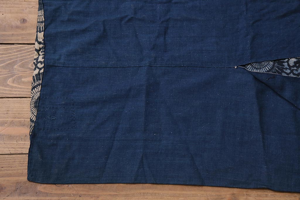 大正〜昭和初期　型染め木綿　古布リメイク布団カバー(藍染め)(R-044103)