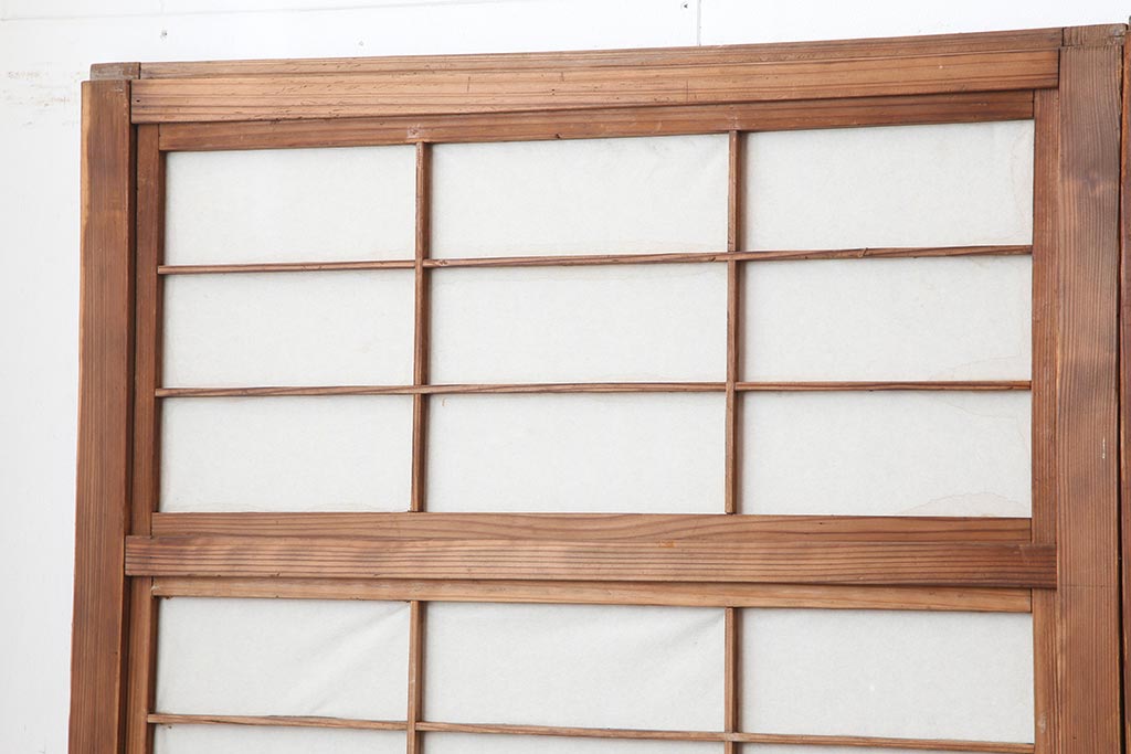アンティーク建具　裏障子付き　和風の空間づくりにおすすめな格子戸4枚セット(ガラス帯戸、引き戸、建具)(R-044118)