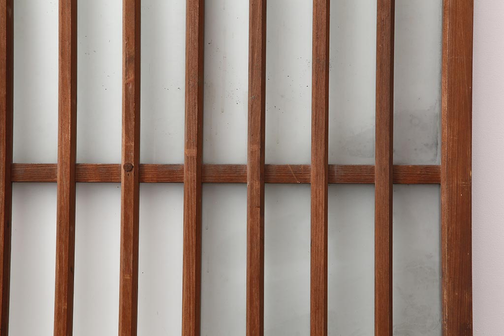 アンティーク建具　昭和レトロ　細身のシルエットが魅力のガラス格子戸2枚セット(ガラス戸、引き戸、建具)(R-044119)