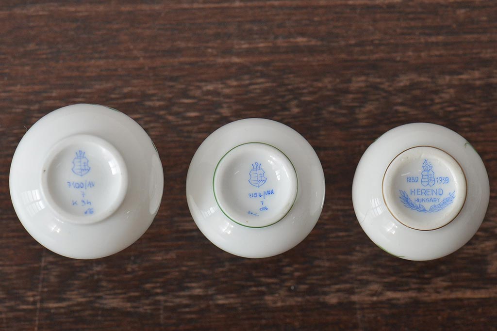 中古　ハンガリー　HEREND(ヘレンド)　ミニチュアベース3点セット(花瓶、花器、陶磁器)(R-044134)