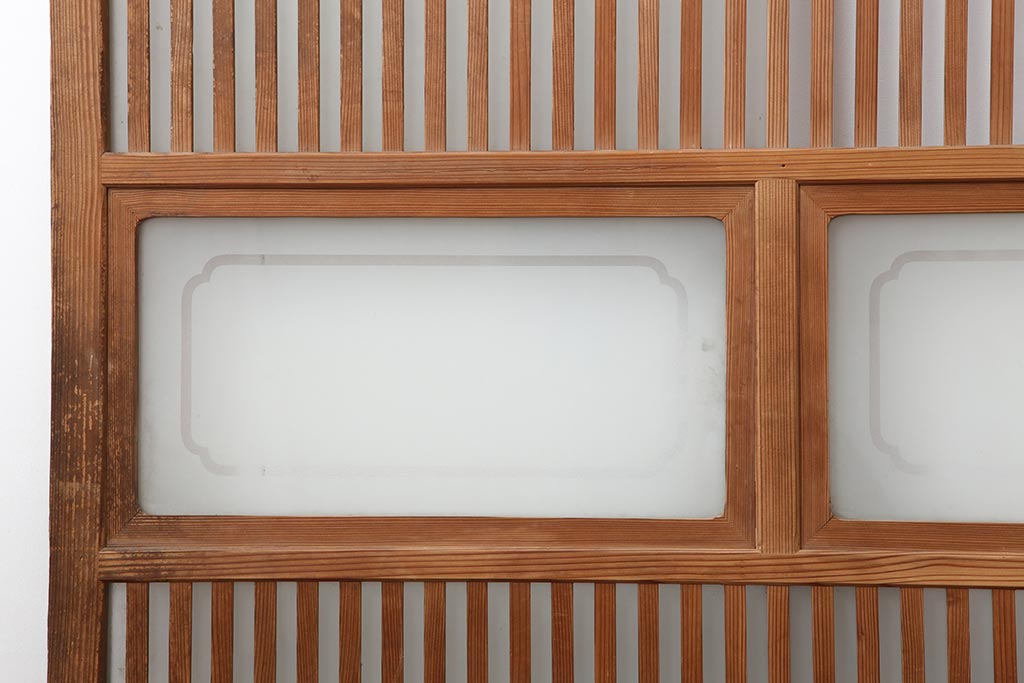 アンティーク建具　幅広サイズ　ガラス入り　和の風情漂う格子戸2枚セット(ガラス戸、建具、引き戸)(R-044143)