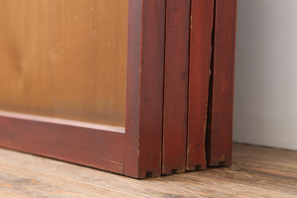 アンティーク建具　大正昭和初期　大正ロマン　赤褐色の木肌が美しいガラス戸4枚セット(引き戸、建具)(R-044152)