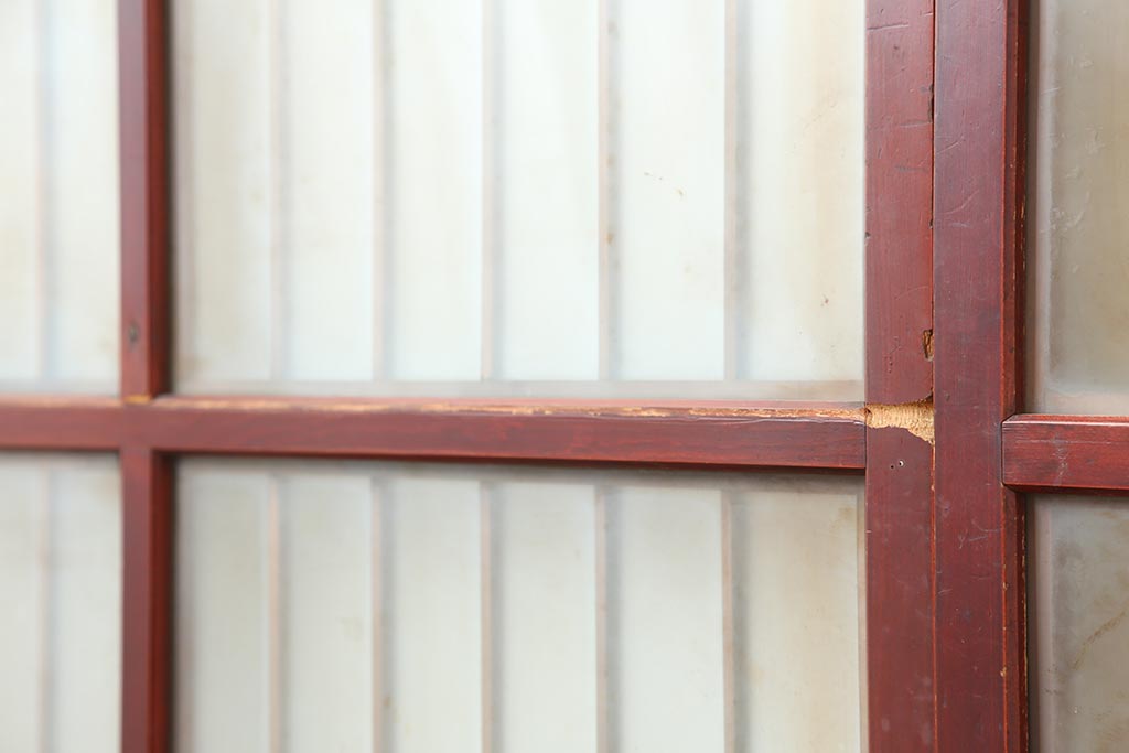 アンティーク建具　大正昭和初期　大正ロマン　赤褐色の木肌が美しいガラス戸4枚セット(引き戸、建具)(R-044153)