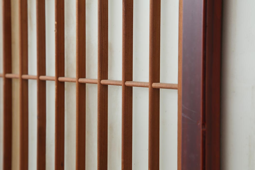 アンティーク建具　大正昭和初期　大正ロマン　裏障子付き　格子が目を引くガラス帯戸2枚セット(引き戸、建具)(R-044154)
