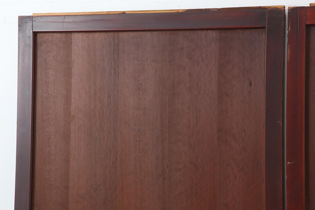 アンティーク建具　大正昭和初期　大正ロマン　柾目のまっすぐな木目が目を引く帯戸2枚セット(引き戸、板戸、建具)(R-044155)