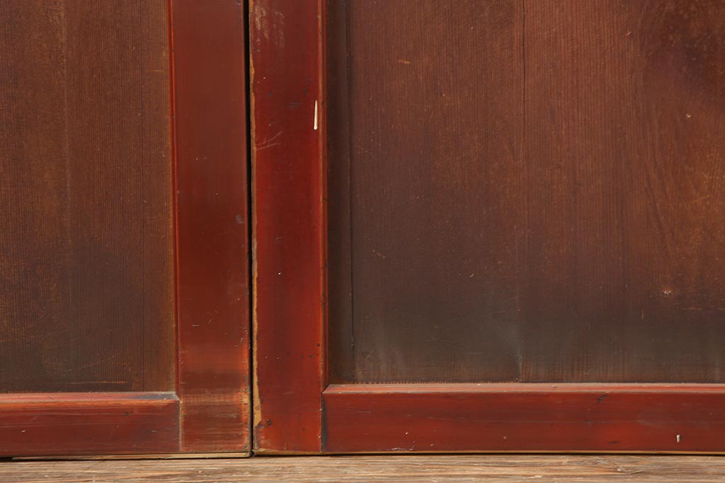 アンティーク建具　大正昭和初期　大正ロマン　柾目のまっすぐな木目が目を引く帯戸2枚セット(引き戸、板戸、建具)(R-044155)