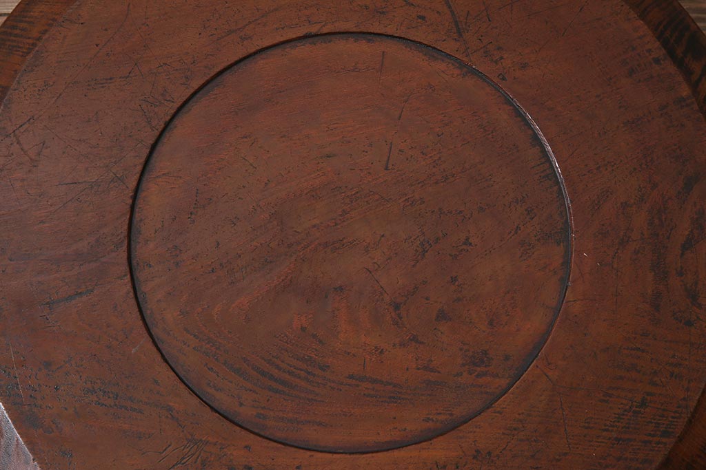 アンティーク雑貨　和製アンティーク　昭和初期　シンプルなデザインのお盆(トレー、丸盆)(R-044157)