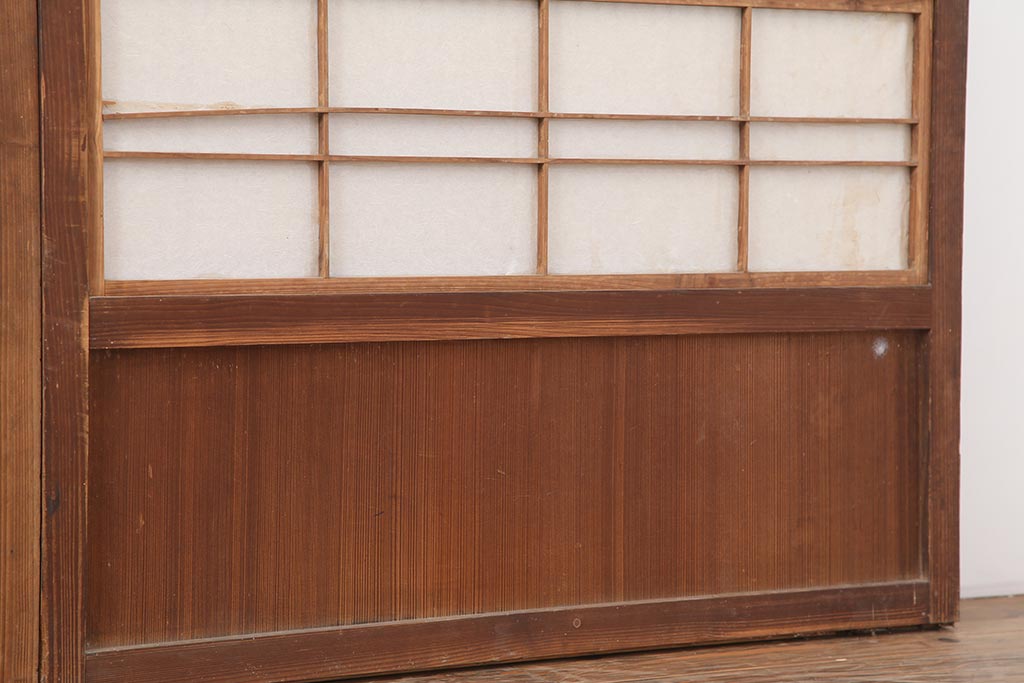 アンティーク建具　和製アンティーク　裏障子付き!和風の空間づくりにおすすめな格子戸4枚セット(ガラス帯戸、引き戸、建具)(R-044166)