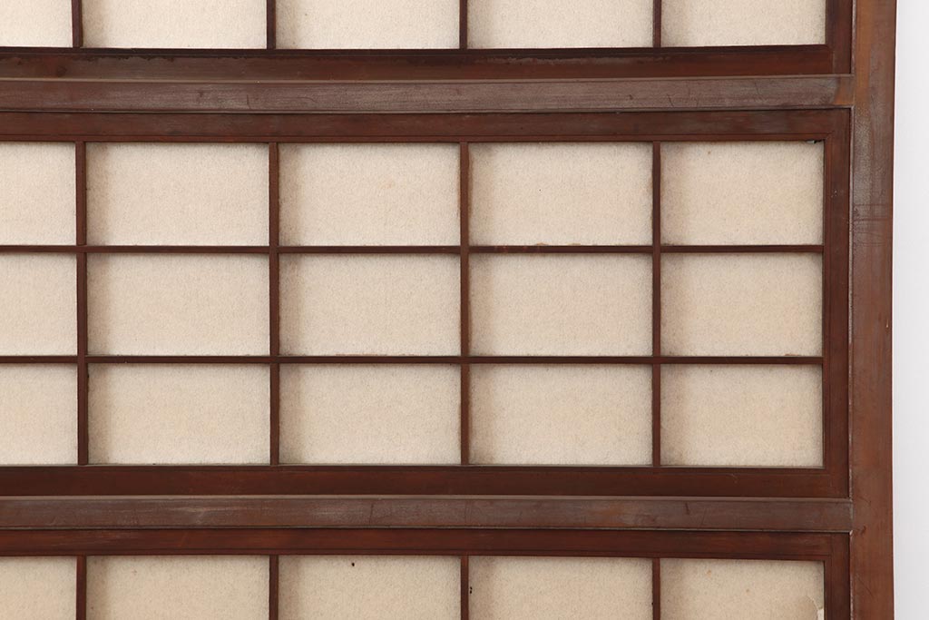 アンティーク建具　和製アンティーク　昭和初期　腰板ケヤキ材　裏障子付き　万本格子戸4枚セット(帯ガラス戸、引き戸)(R-044168)
