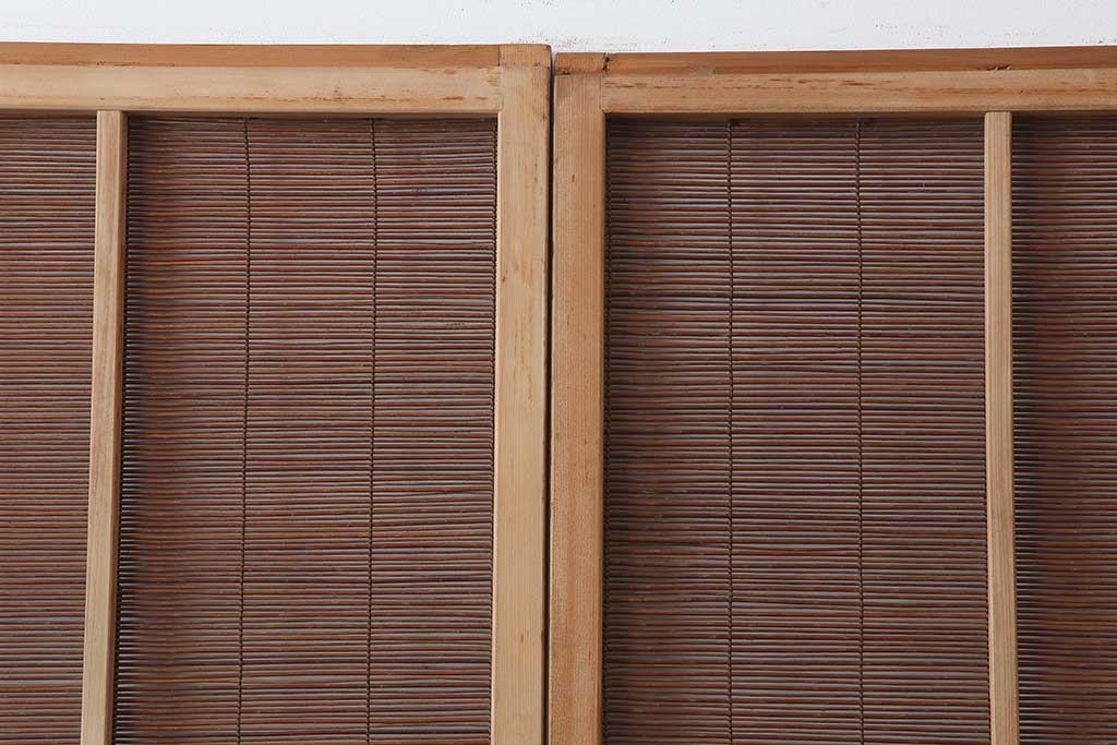 レトロ建具　昭和中期　和の風情を高める御簾戸2枚セット(簾戸、簀戸、葭戸、夏障子、夏戸、葦戸)(R-044192)