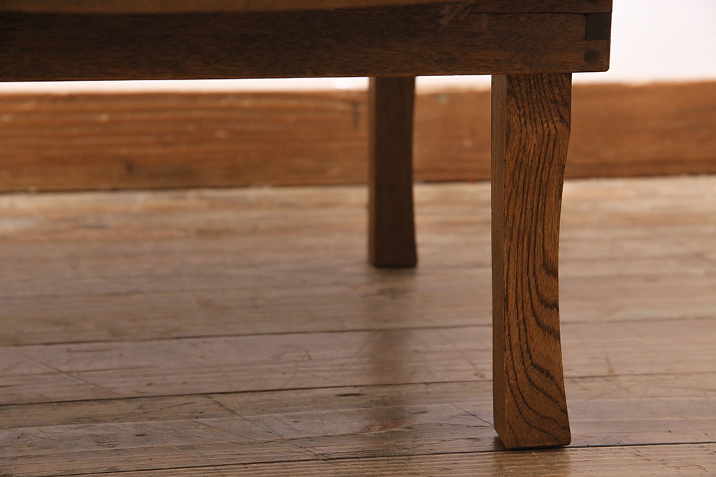 アンティーク家具　和製アンティーク　昭和初期　栓材　素朴なぬくもりが魅力のレトロな丸ちゃぶ台(座卓、ローテーブル、折り畳みテーブル)(R-044200)