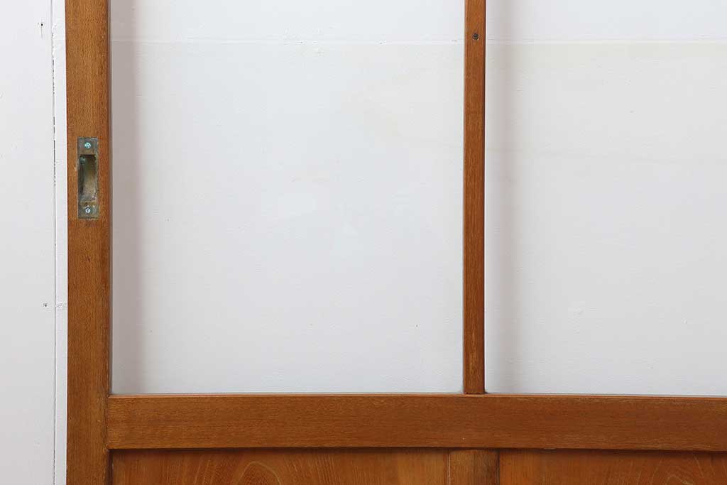ビンテージ建具　昭和中期　曲線を用いた文様が目を引く組子入りガラス戸2枚セット(引き戸、建具)(R-044211)
