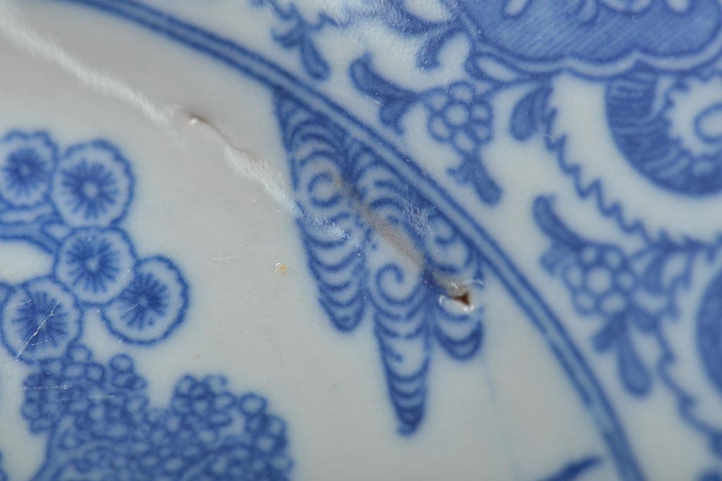 大正期　桜閣花鳥図　楕円印判皿5枚(和食器)(R-044228)