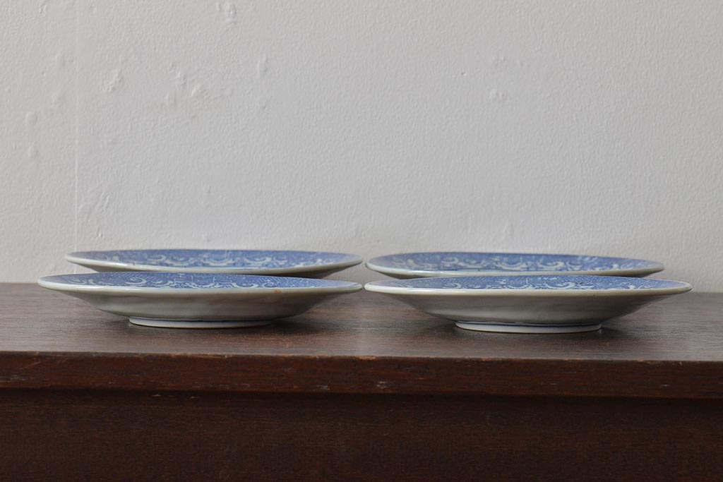 大正期　桜閣花鳥図　楕円印判皿4枚(和食器)(R-044229)