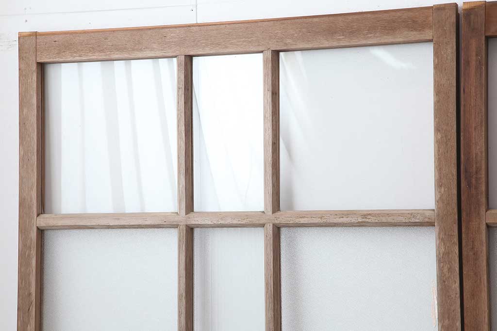 ビンテージ建具　昭和初期　ダイヤガラス入り　レトロな雰囲気漂うガラス戸3枚セット(引き戸、建具)(R-044242)