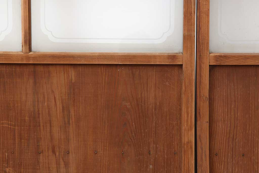 アンティーク建具　昭和初期　裏障子付き　細やかな桟が風情のある格子戸4枚セット(ガラス帯戸、格子帯戸、引き戸、建具)(R-044243)