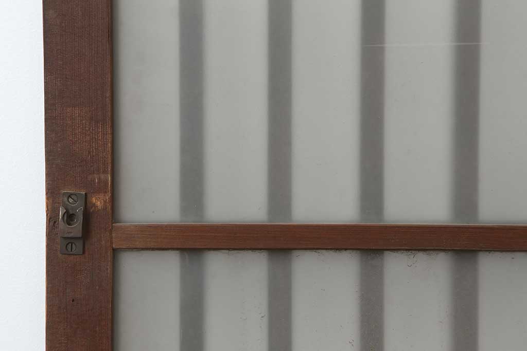 アンティーク建具　昭和中期　すりガラス入り　レトロな空間演出におすすめの格子入りガラス戸2枚セット(引き戸、建具)(R-044257)