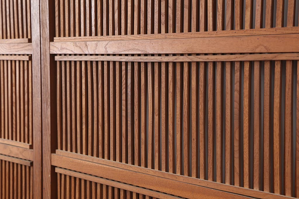 アンティーク建具　和製アンティーク　大正昭和初期　総栗材・腰板ケヤキ材　大珍品!　無双格子戸4枚セット(引き戸、建具)(R-044281)
