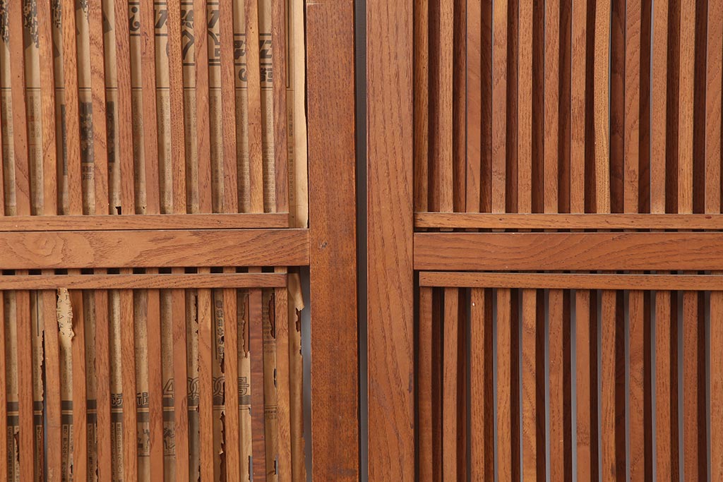 アンティーク建具　和製アンティーク　大正昭和初期　総栗材・腰板ケヤキ材　大珍品!　無双格子戸4枚セット(引き戸、建具)(R-044281)