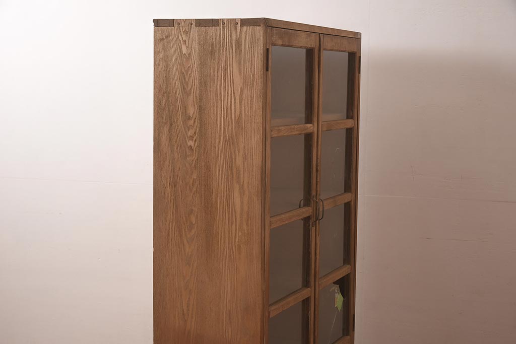 アンティーク家具　昭和初期　ナラ材　使い勝手の良いシンプルな収納棚(本箱、食器棚、キャビネット)(R-044301)