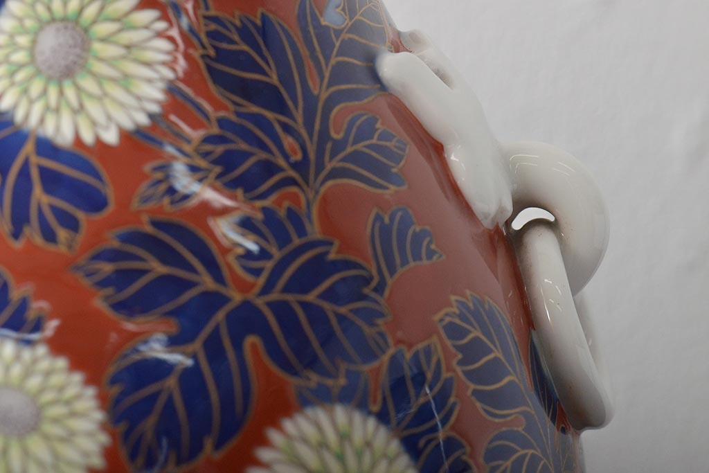 戦前　オールド香蘭社　菊文耳付花瓶(花器)(R-044324)
