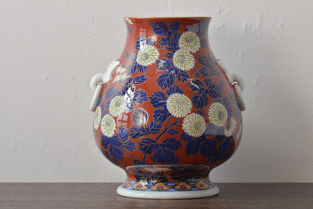 戦前 オールド香蘭社 菊文耳付花瓶(花器)(R-044324) | ラフジュ工房