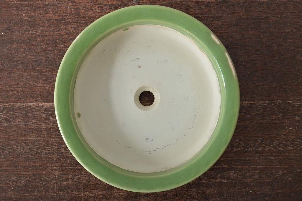 大正〜昭和初期　古い青磁植木鉢(彫刻、陽刻)(R-044326)
