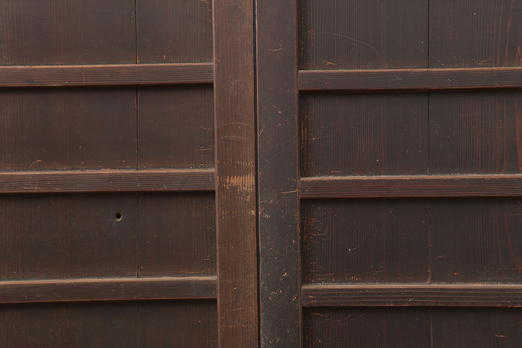 アンティーク建具　明治大正期　古民家スタイルにおすすめの舞良戸2枚セット(板戸、引き戸)(R-044341)