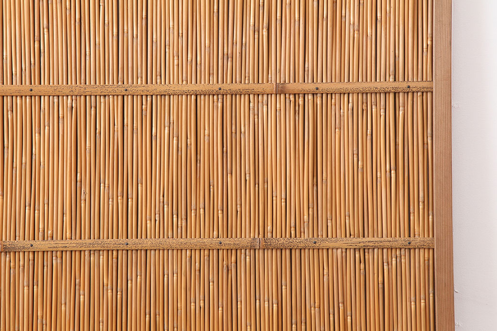 ビンテージ建具　昭和中期　和の風情を感じさせる御簾戸2枚セット(簾戸、簀戸、葭戸、夏障子、夏戸、葦戸)(R-044342)