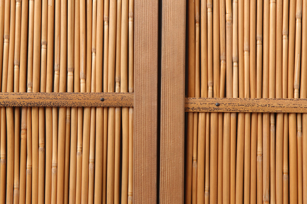 ビンテージ建具　昭和中期　和の風情を感じさせる御簾戸2枚セット(簾戸、簀戸、葭戸、夏障子、夏戸、葦戸)(R-044342)