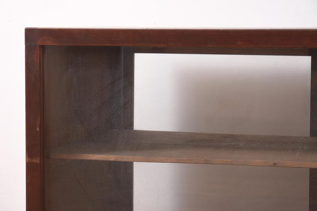 アンティーク家具　昭和初期　レトロでシンプルなデザインの木製ガラスケース(ショーケース、陳列棚、ガラス戸棚)(R-044349)