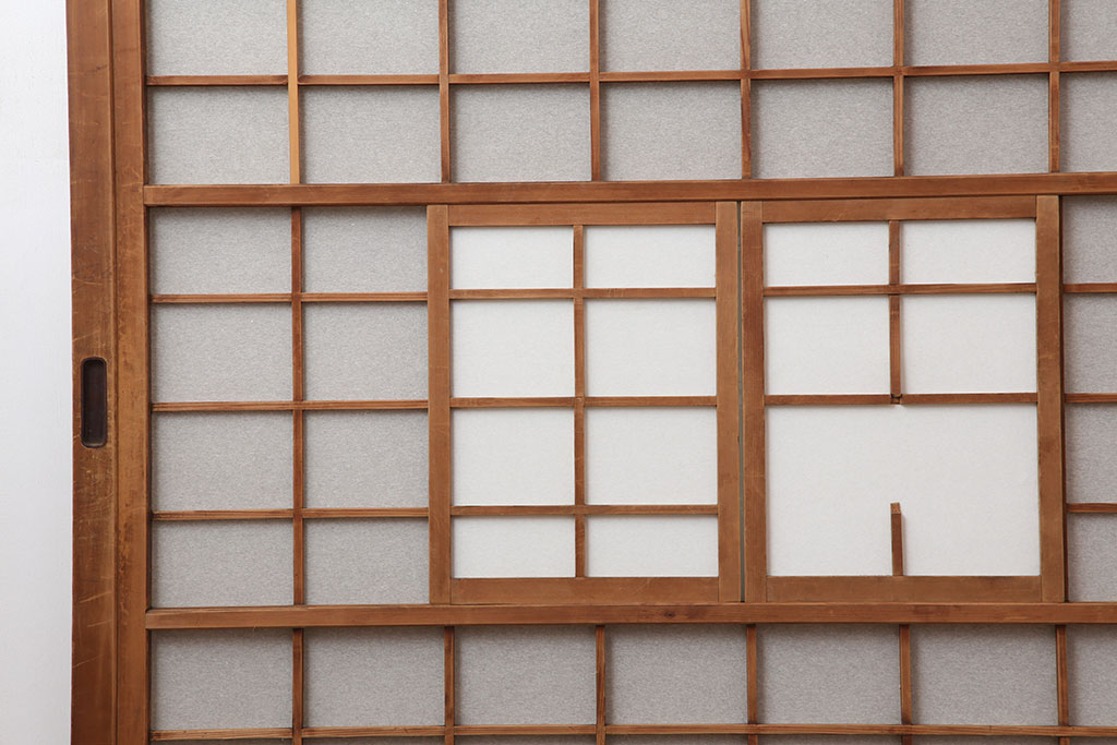 アンティーク建具　昭和初期　風情のある空間づくりにおすすめな引分猫間障子戸2枚セット(引き戸、建具)(R-044353)